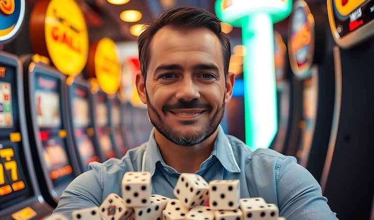 Ilustrasi bermain game slot online dengan antarmuka red gaming yang menarik