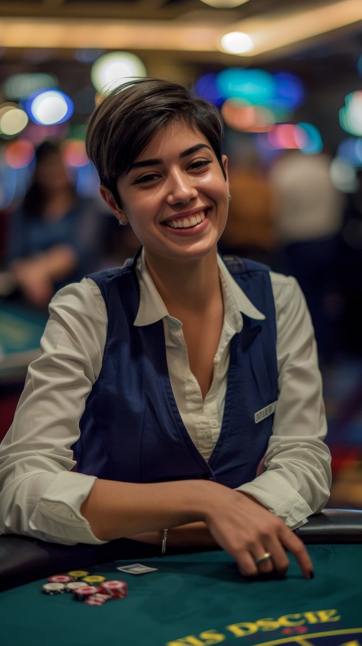 Dealer profesional memandu permainan Live Casino secara real-time